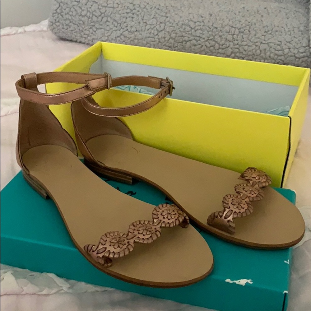 Rose gold ankle strap jack rogers!